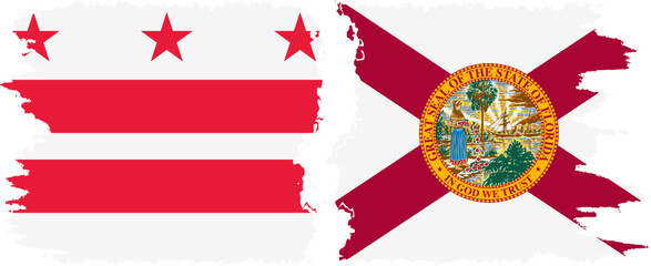 Florida and District of Columbia USA - Washington, D.C. grunge brush flags connection vector