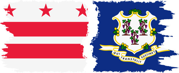Connecticut and District of Columbia USA - Washington, D.C. grunge brush flags connection, vector