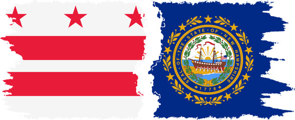 New Hampshire and District of Columbia USA - Washington, D.C. grunge brush flags connection vector