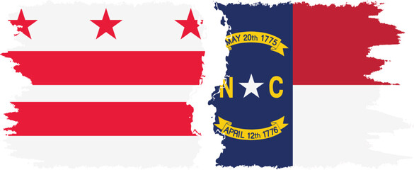 North Carolina and District of Columbia USA - Washington, D.C. grunge brush flags connection vector