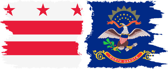 North Dakota and District of Columbia USA - Washington, D.C. grunge brush flags connection vector