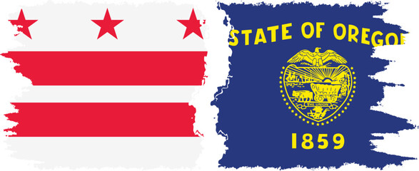 Oregon and District of Columbia USA - Washington, D.C. grunge brush flags connection vector
