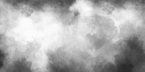 Abstract white and gray isolated cloud cumulus clouds. Gray aquarelle painted realistic fog or mist smoky textured canvas design. White and ash messy wall stucco texture background.