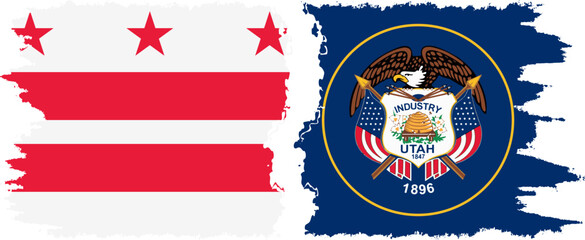 Utah and District of Columbia USA - Washington, D.C. grunge brush flags connection vector