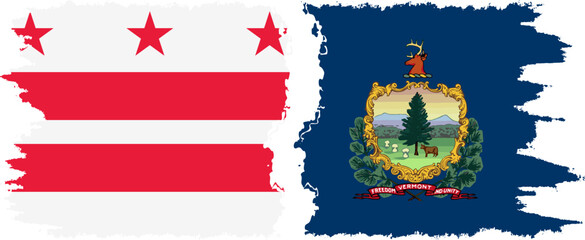 Vermont and District of Columbia USA - Washington, D.C. grunge brush flags connection vector