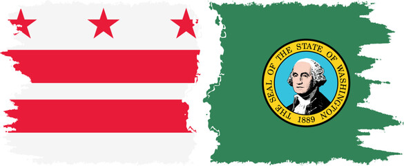 Washington and District of Columbia USA - Washington, D.C. grunge brush flags connection vector