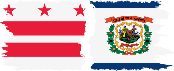 West Virginia and District of Columbia USA - Washington, D.C. grunge brush flags connection vector
