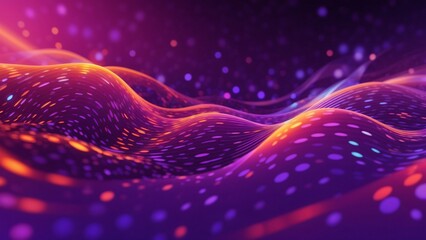 Neon pink and blue digital waves shimmer against a black background. Glowing particle streams form dynamic abstract patterns, creating an illusion of motion and depth in dark space