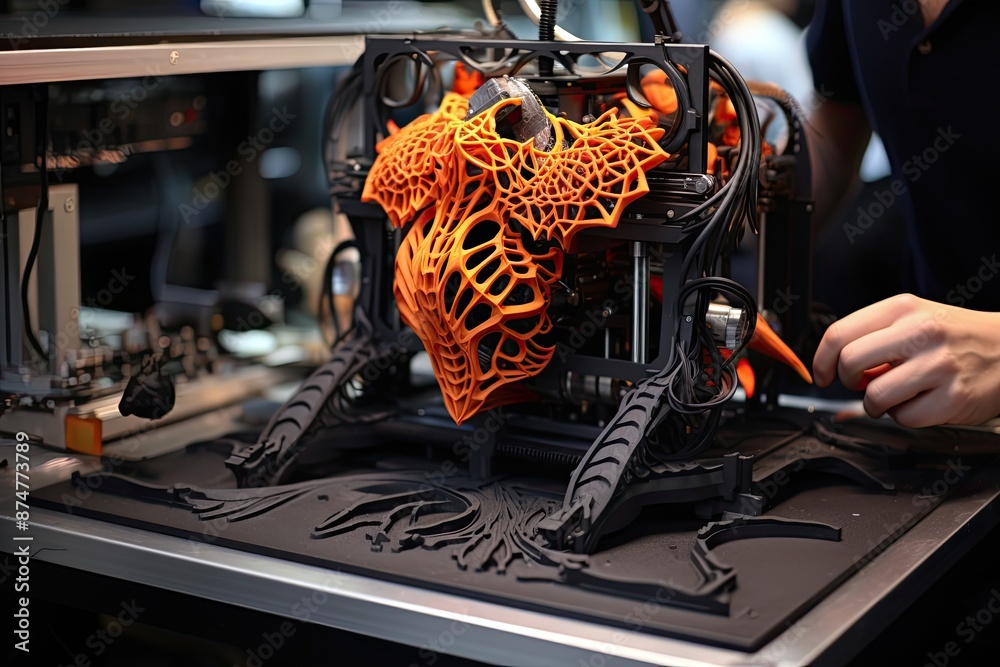 Aufkleber a man working on a 3d printing 3D printer creating intricate and detailed objects