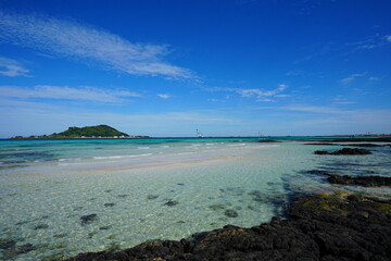 fascinating seascape with sparkling ripples and far island