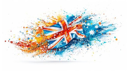 9 Australia A bright, abstract Australian flag, with blue, white, and a star in brushstrokes, isolated on white