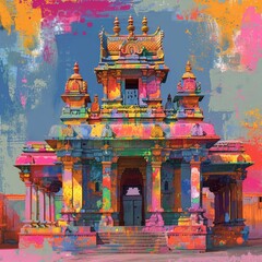 Vibrant Temple Celebrations: Traditional Festivities in Pop Art Style