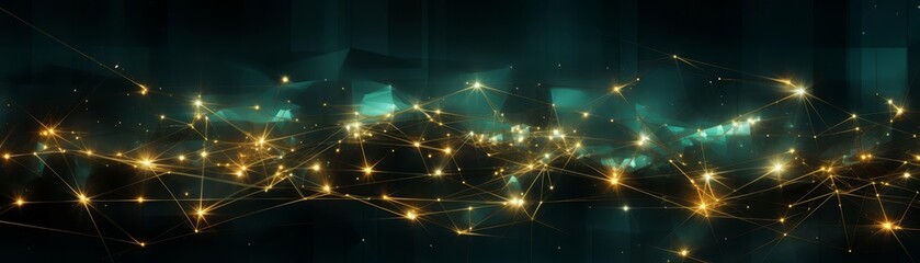Fototapeta premium A sophisticated abstract background illustration with a mesh of gold lines on a black background, creating a luxurious web