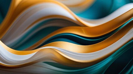 Smooth flowing abstract waves in teal and gold. Dynamic and elegant color contrast. 
Soft textures and organic shapes create an illusion of movement and balance, captivating the eye.