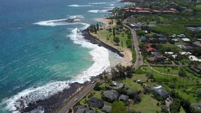 4K drone video of the island of Hawaii over the beaches of Lihue, Kauai. Near Waikiki Beach, Na Pali Coast, Haleakala National Park, Moloka'i's Kalaupapa