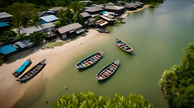 Exploring Bojo River, Aloguinsan. Aerial View of Fishing Boats