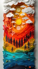 Fototapeta premium Employee team building activity, paper cut illustration.