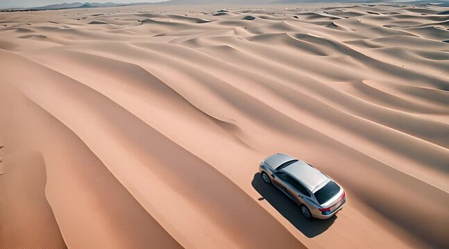 Exploring Tarlac. Aerial Abstract View of Car in Desert Landscape, Philippines
