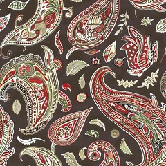 Vibrant Indian Paisley Motif Pattern in Orange, Pink, Green, and Purple