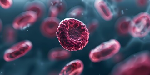 Closeup macro details of red and blue microbes virus bacteria and medicine. Concept Macro Photography, Microbes, Virus, Bacteria, Medicine