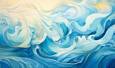 Obraz premium A tranquil abstract illustration depicting undulating waves of deep blues and aquamarines, simulating the oceans depth