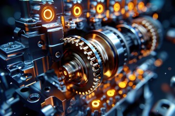 Fototapeta premium Machine Gears, Close-up of mechanical gears, Industrial engineering