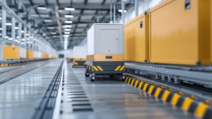 Obraz premium Cutting-edge logistics center, automated systems managing haulage and transfer, illustrating the future of transport and conveyance