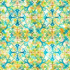 Elegant Middle Eastern Quatrefoil Pattern in Brown and Dark Blue