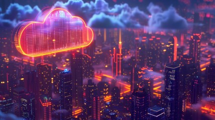 Obraz premium Cloud Computing Over Futuristic City
