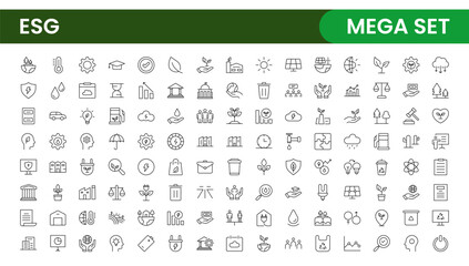 ESG flat line icon set. Outline icon collection related to ecology, environment social governance, risk management, sustainable developmen and more.