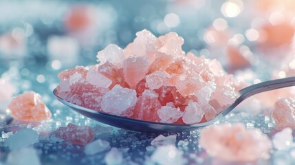 Himalayan Pink And White Crystal Salt On A Spoon, Naturally Derived