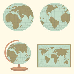 world map and globes