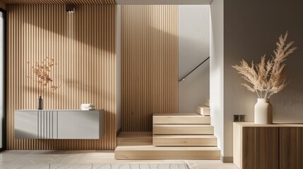 Modern Minimalist Interior Design with Wooden Staircase and Accents