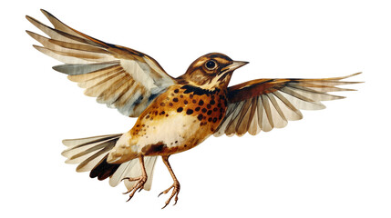 Obraz premium A bird is flying in the air with its wings spread wide isolated on a white background