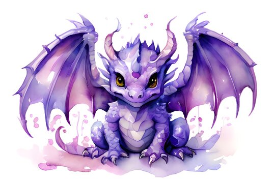 recommend clip art: Cute purple dragon, watercolor painting, painting