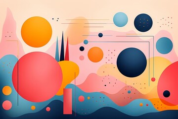 Obraz premium A whimsical abstract background illustration with playful geometric shapes in bright, contrasting colors