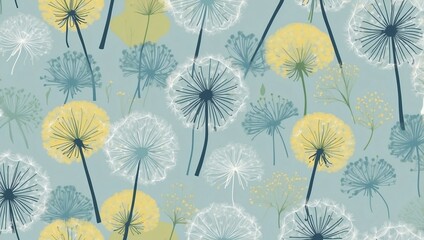 Elegant Dandelion Pattern with Yellow Highlight on Teal Background