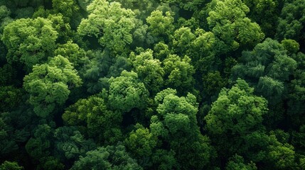 Naklejka premium Mixed Forest Of Green Deciduous Trees, Illustrating The Rich Ecosystem Of A Rainforest