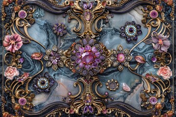 Baroque, Barocco Ornate Marble Ceiling Non-Linear Reformation Design with Intricate Accents Depicting Classic Elegance and Architectural Beauty