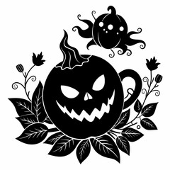 Halloween,Ghost Coffee Pumpkin Floral Halloween, design element