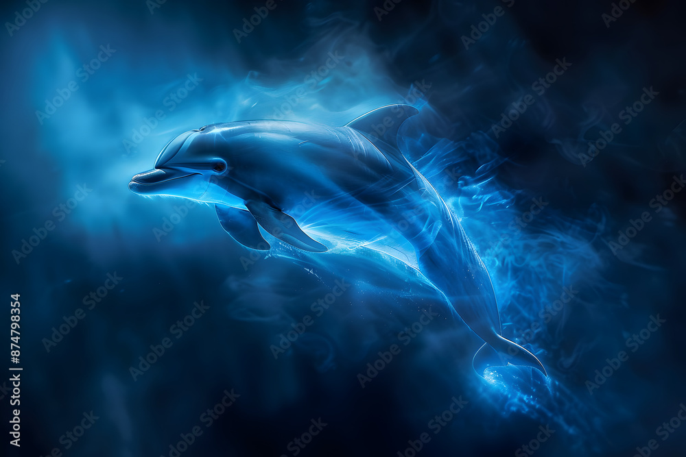 Sticker blue dolphin and blue fire wallpaper