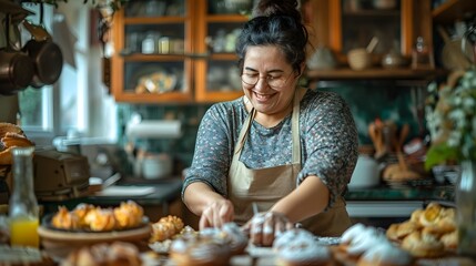 Overweight Person Baking Delicious Pastries in a Cozy and Warm Kitchen Environment