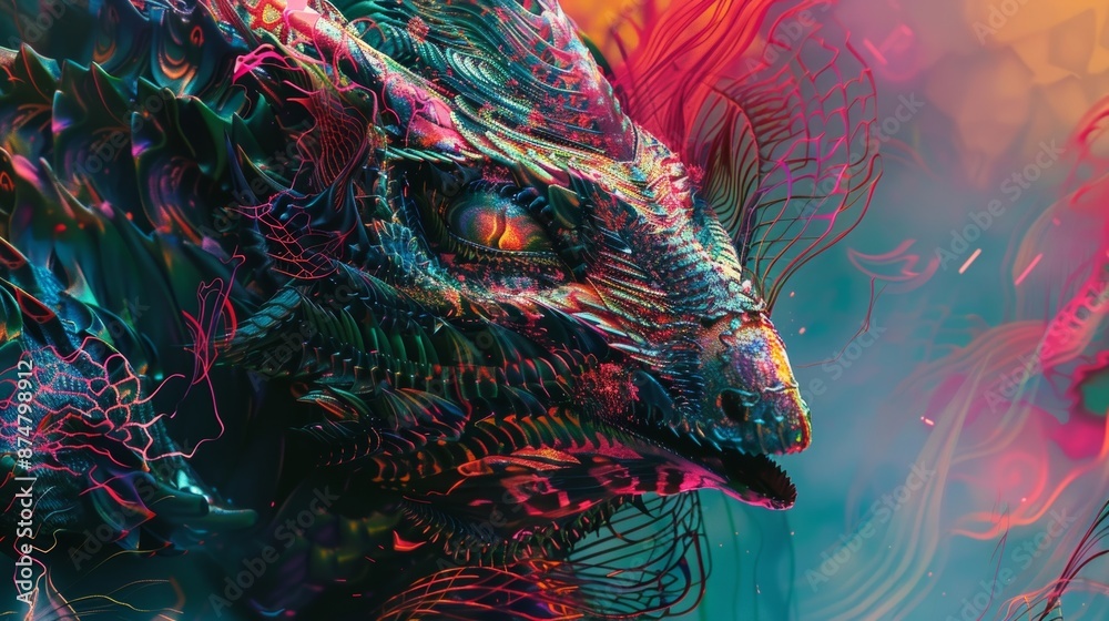 Fototapete a glitchedout version of a mythological creature with its physical form distorted and intertwined wi