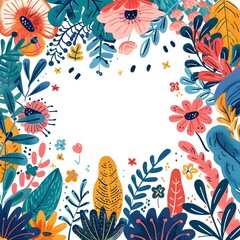 Obraz premium Whimsical Floral Frame with Vibrant Botanical Doodles on White Background