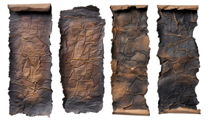 Set of burnt and crumpled paper sheets, cut out