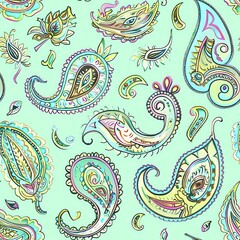 Obraz premium Bohemian Indian Paisley Fabric Pattern in Vibrant Colors