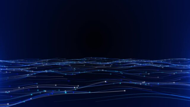 Abstract Wave AI Data flow motion surfaces lines deep learning background. artificial intelligence AI big data. digital sound waves in virtual reality virtual screen. Data Analytics or Data Science