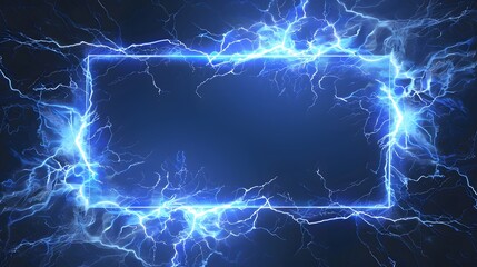 Fototapeta premium Lightning frames, blue electric borders of rectangular and square shapes with thunder bolt effect. Isolated photo frames with thunderbolt impact, magical energy flash . 