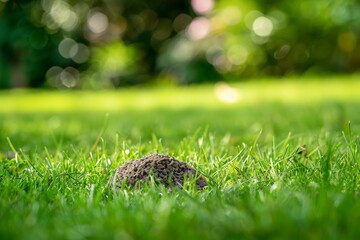 Obraz premium A small molehill sits in the middle of a green, manicured lawn