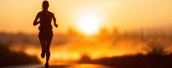 Silhouette of a person running at sunrise on a scenic path showcasing the beauty of an early morning jog.